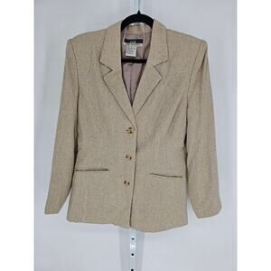 Vintage Silk Exchange Womens Sz M 100% Silk Blazer Jacket Beige Tan